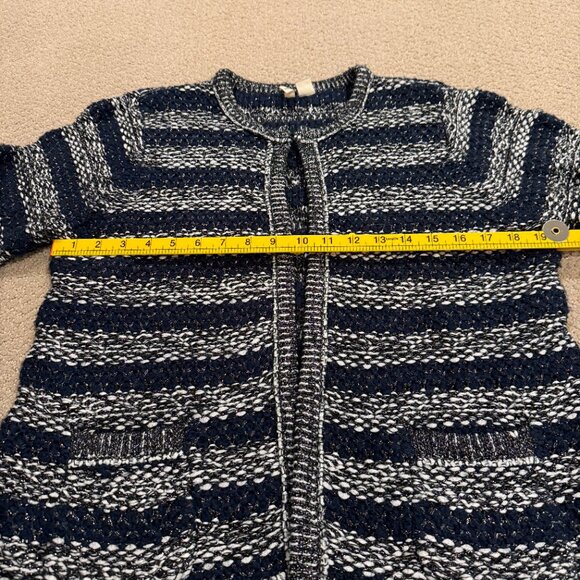 Anthropologie Moth Cardigan Sweater Mademoiselle Navy Boucle Chunky Knit LARGE - Picture 9 of 16